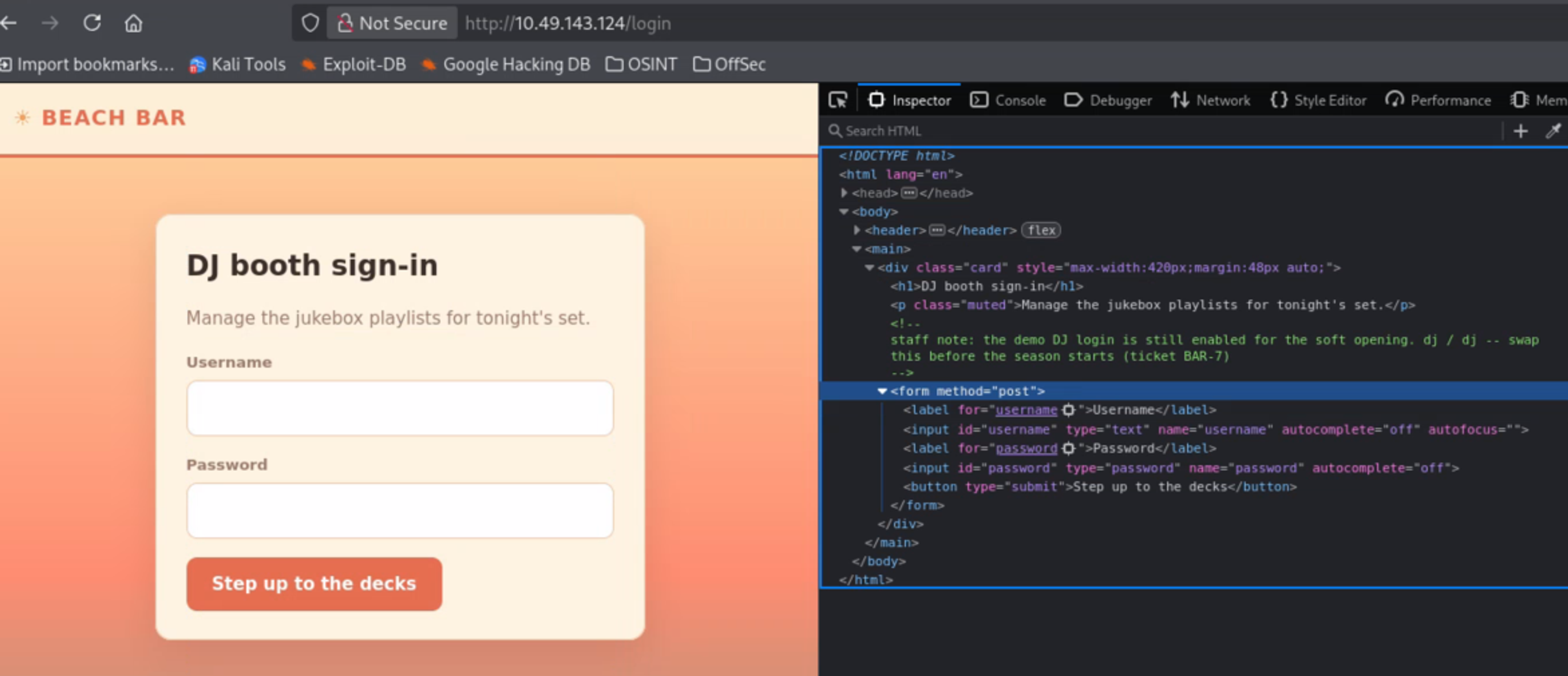 Inspect Element credentials found