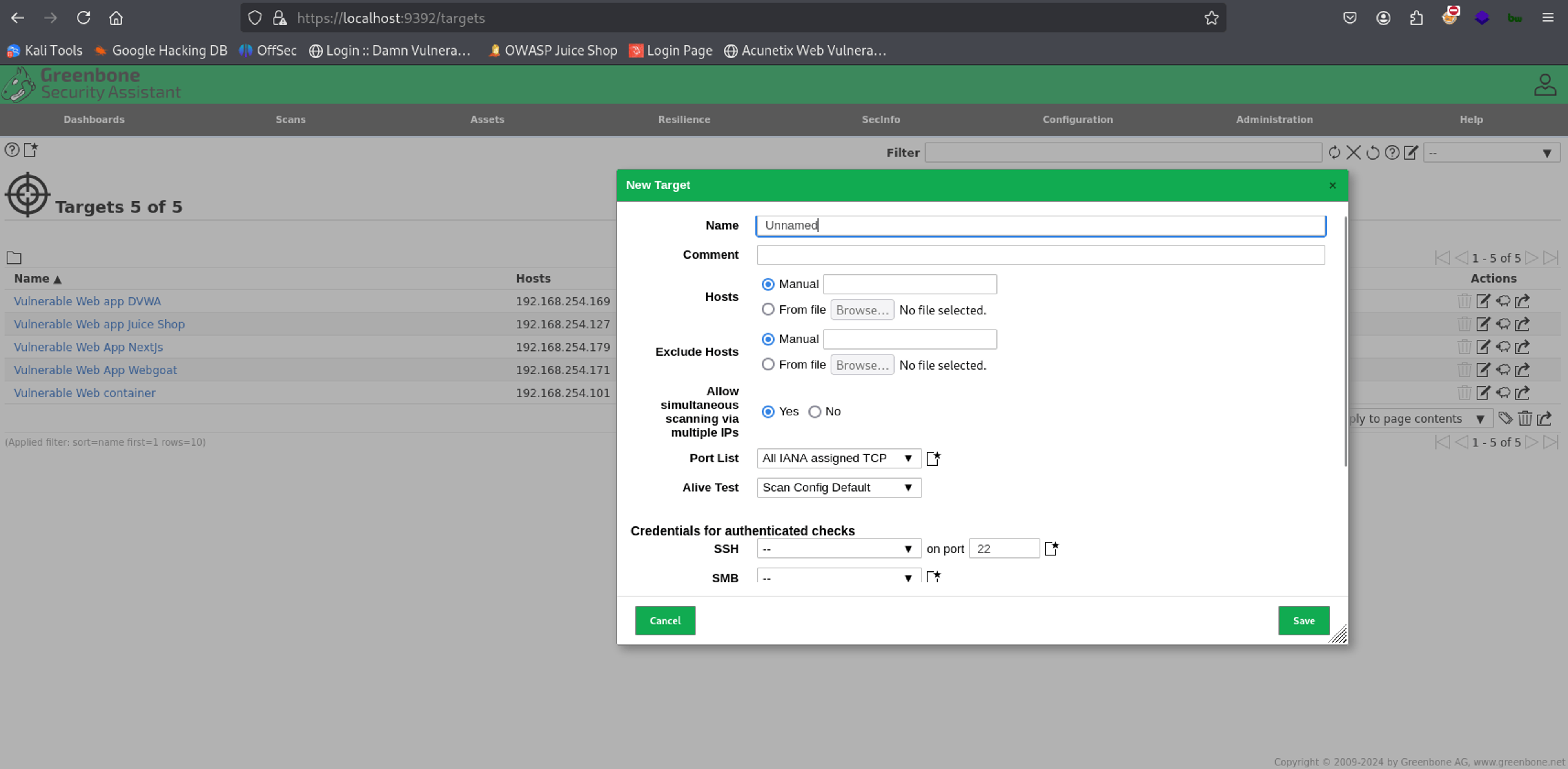 Configuring a Scan Target