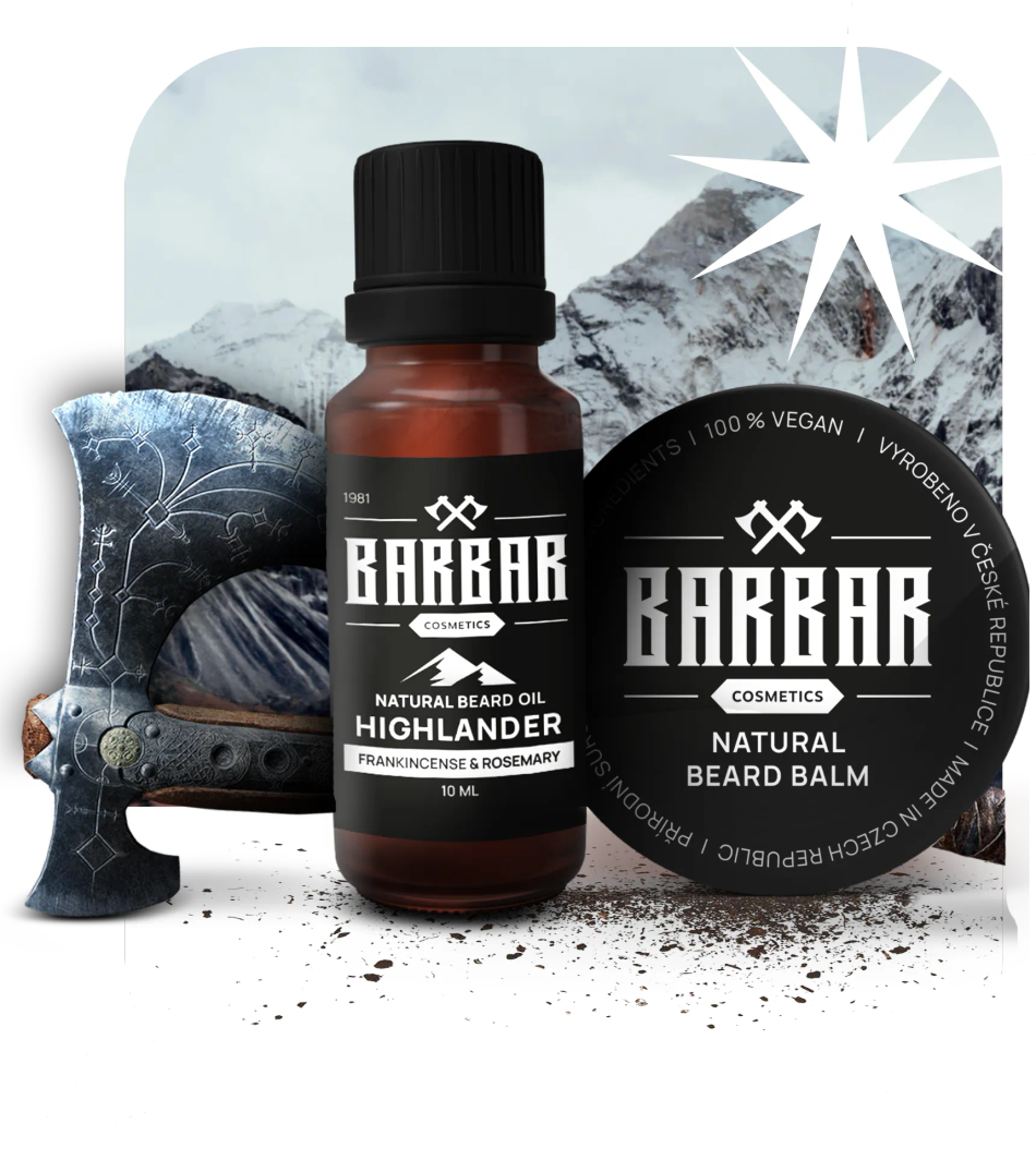 Olej a balzám na vousy BARBAR Highlander se sekerou a horami