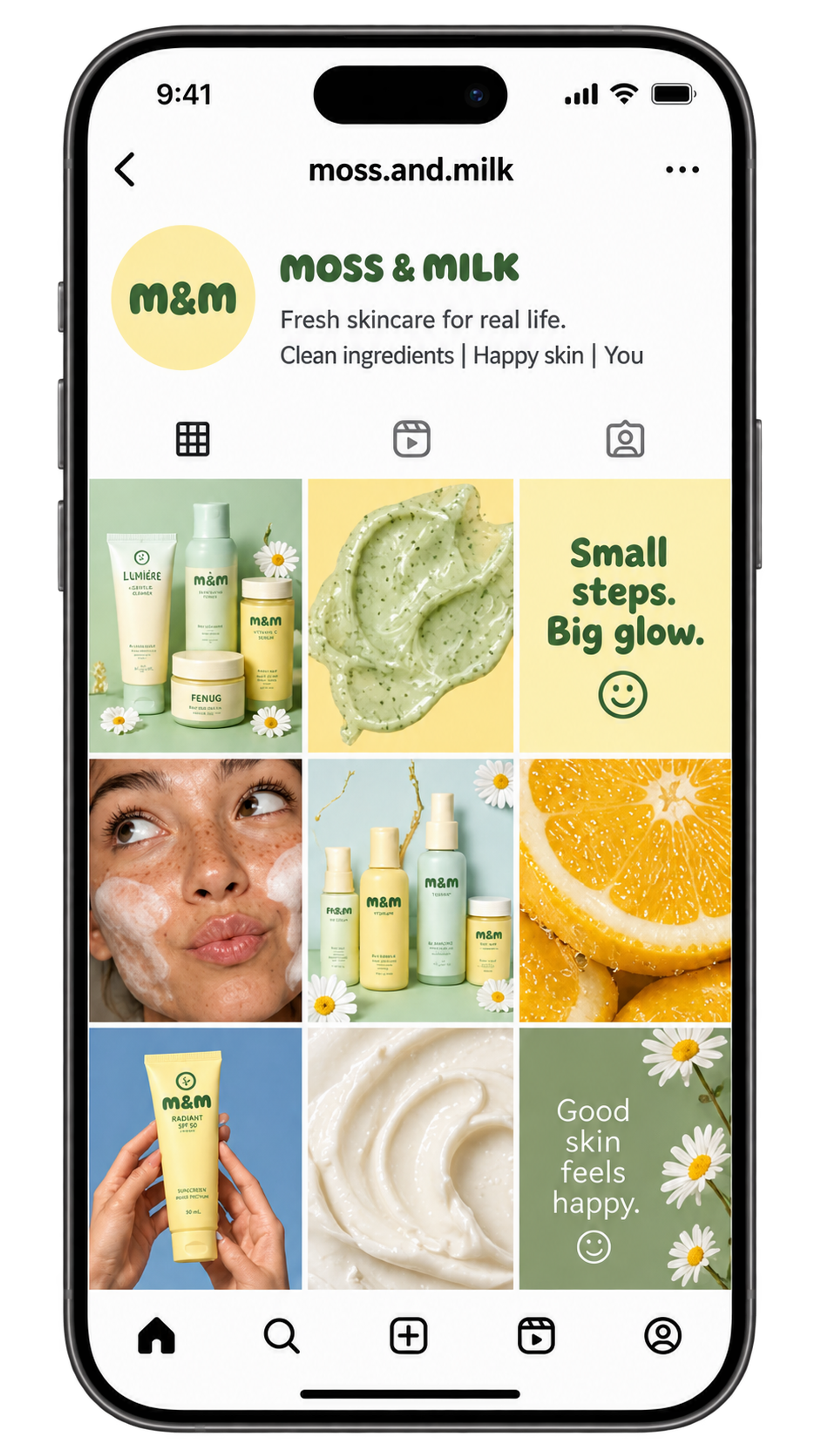 Instagram profile mockup shown on an iPhone