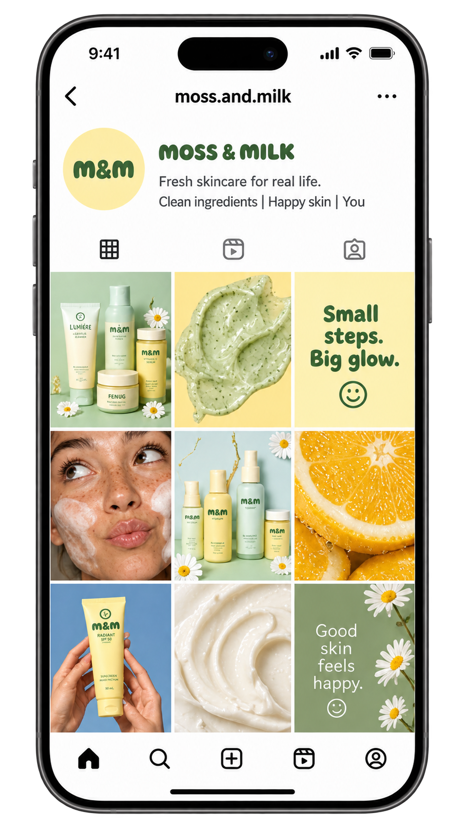 Instagram profile mockup shown on an iPhone