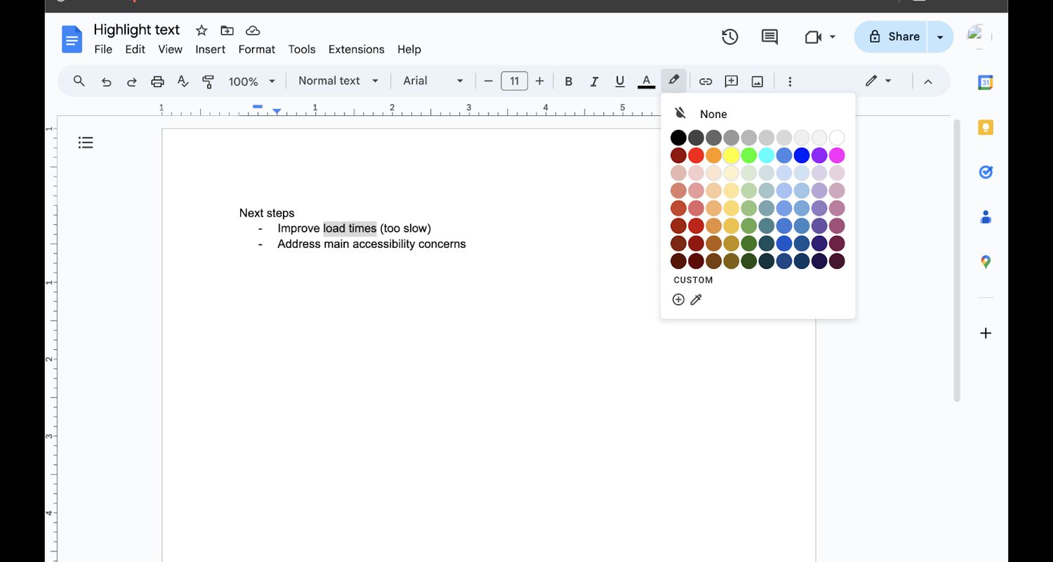 How to highlight text in Google Docs vs. Stashpad Docs