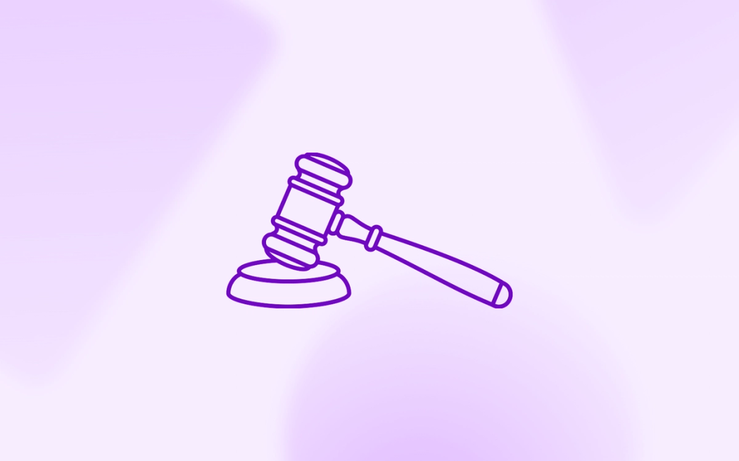 A minimalist line drawing of an auction gavel tilted at an angle, centered on a soft pastel background.