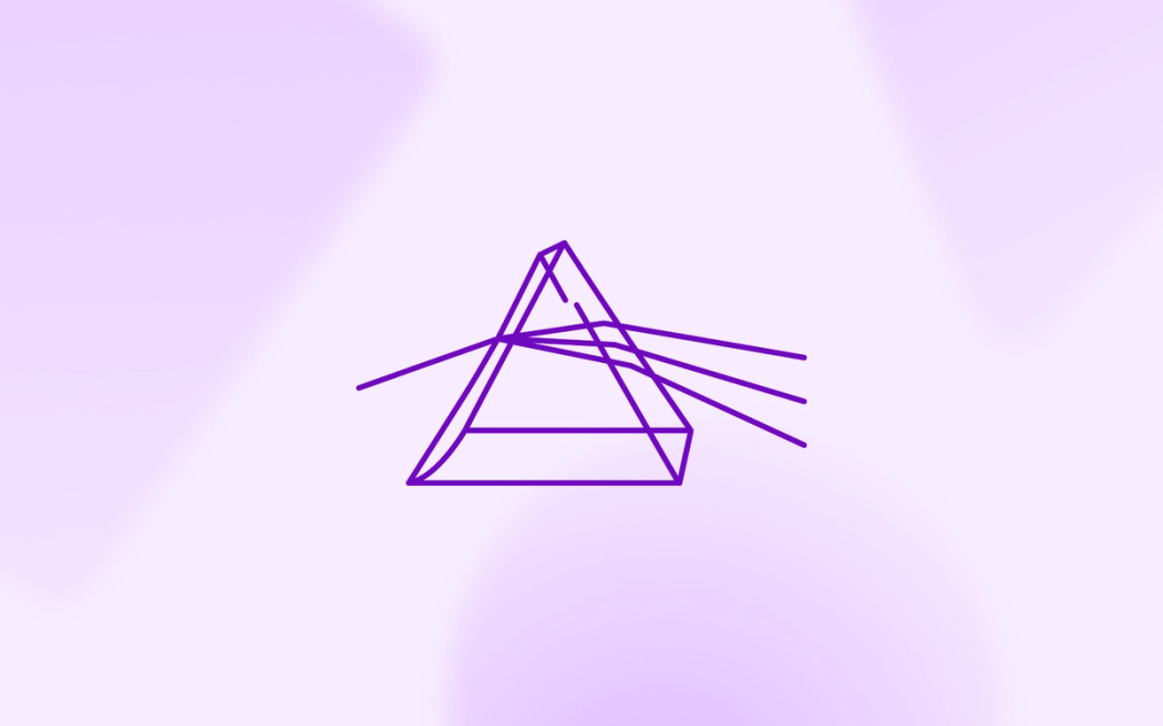 A line drawing of a triangular prism dispersing light, illustrating how AI replaces manual buyer persona research by clustering raw CRM data.