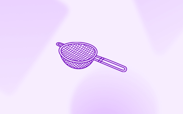 A line drawing of a hand-held mesh strainer, representing how to format B2B CRM data for predictive lead scoring.