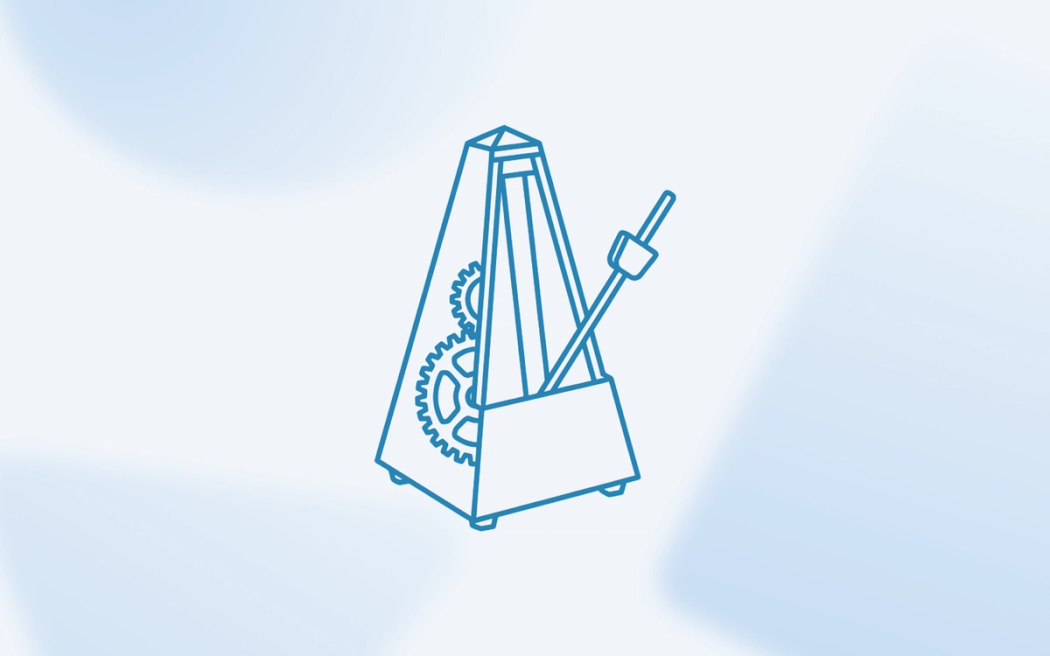 A line drawing of an off-balance mechanical metronome, illustrating why AI bidding agents cause severe pacing volatility on small ad budgets.