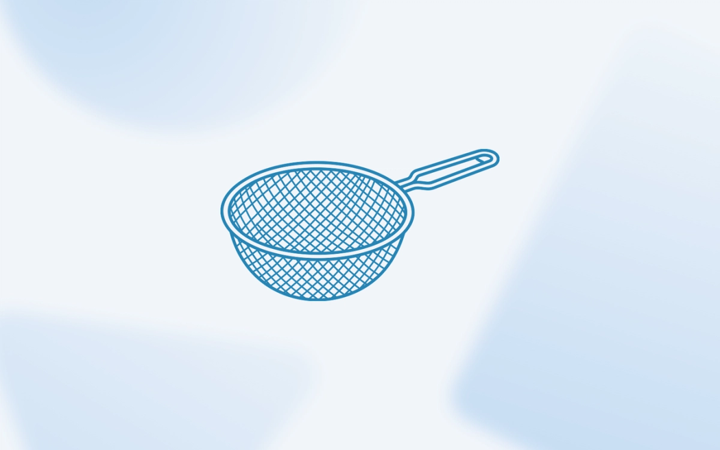 A line drawing of a wire mesh strainer, illustrating how negative keywords filter out unqualified traffic to reduce overall cost per acquisition. A line drawing of a wire mesh strainer, illustrating how negative keywords filter out unqualified traffic to reduce overall cost per acquisition.