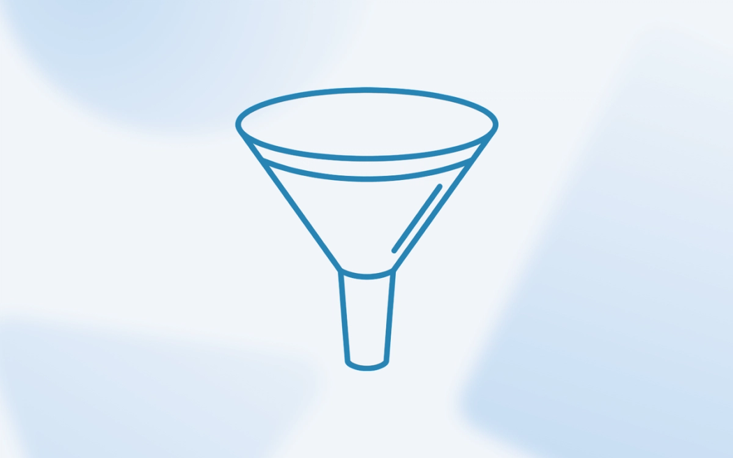 A minimalist line drawing of a kitchen funnel, illustrating how Meta audience overlap restricts ad delivery and inflates CPM costs.