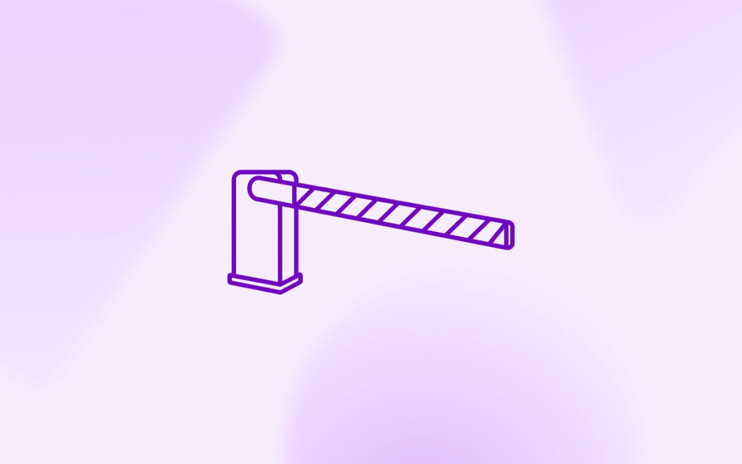 A line drawing of a lowered boom barrier gate, illustrating how human-in-the-loop approvals prevent unsupervised AI advertising campaign failures.