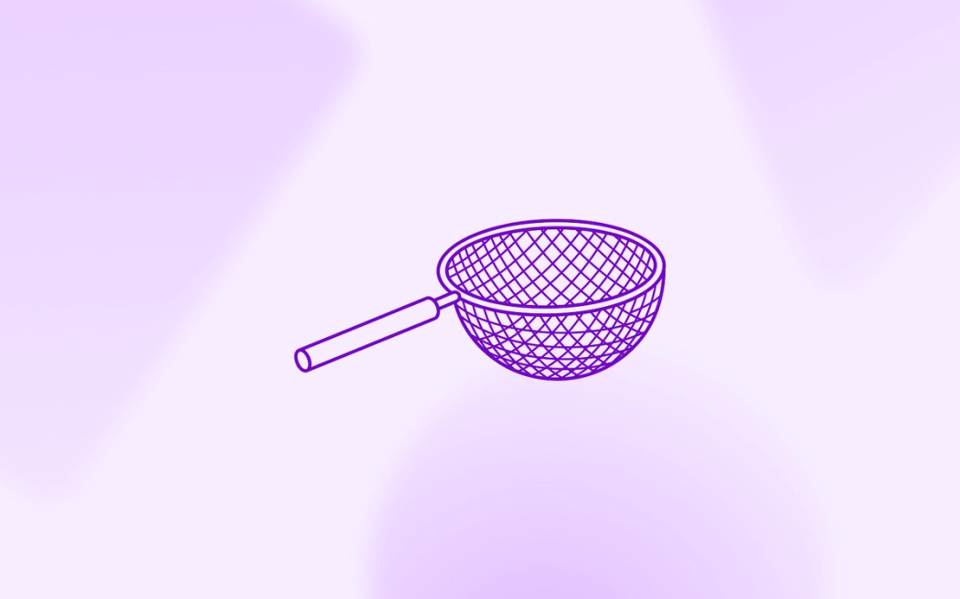 A line drawing of a wire mesh sieve, representing how context engineering filters noisy databases into active memory for AI agents.