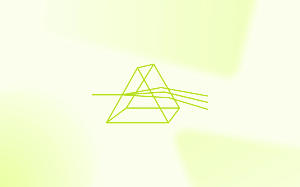 A line drawing of a triangular prism splitting a single line into three distinct paths, illustrating how to map buyer personas to AI campaign structures.