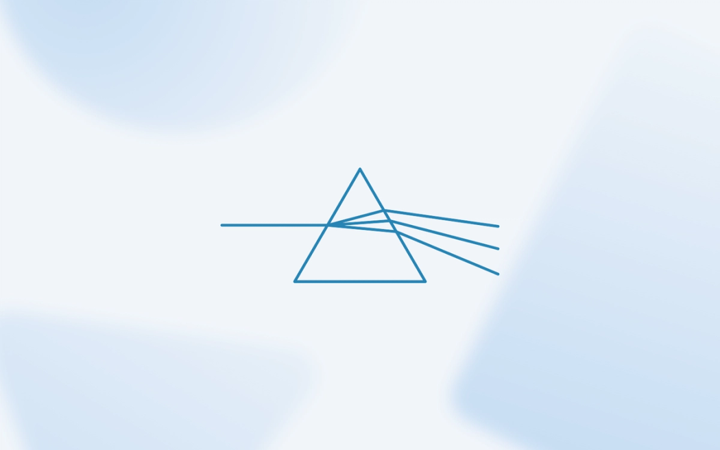 A line drawing of a triangular prism refracting a single line, illustrating how aspect-based sentiment analysis separates and reveals competitor flaws.