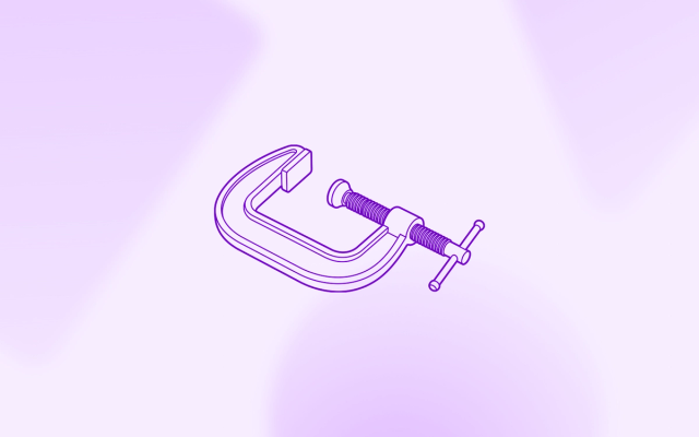 A line drawing of a metal C-clamp, illustrating how an ai marketing agency can cap consumption and manage martech costs.