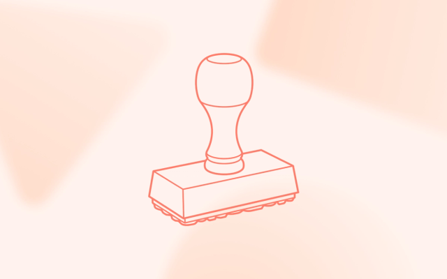 A line drawing of a classic wooden rubber stamp, illustrating how to scale ad creative output while maintaining strict brand consistency.