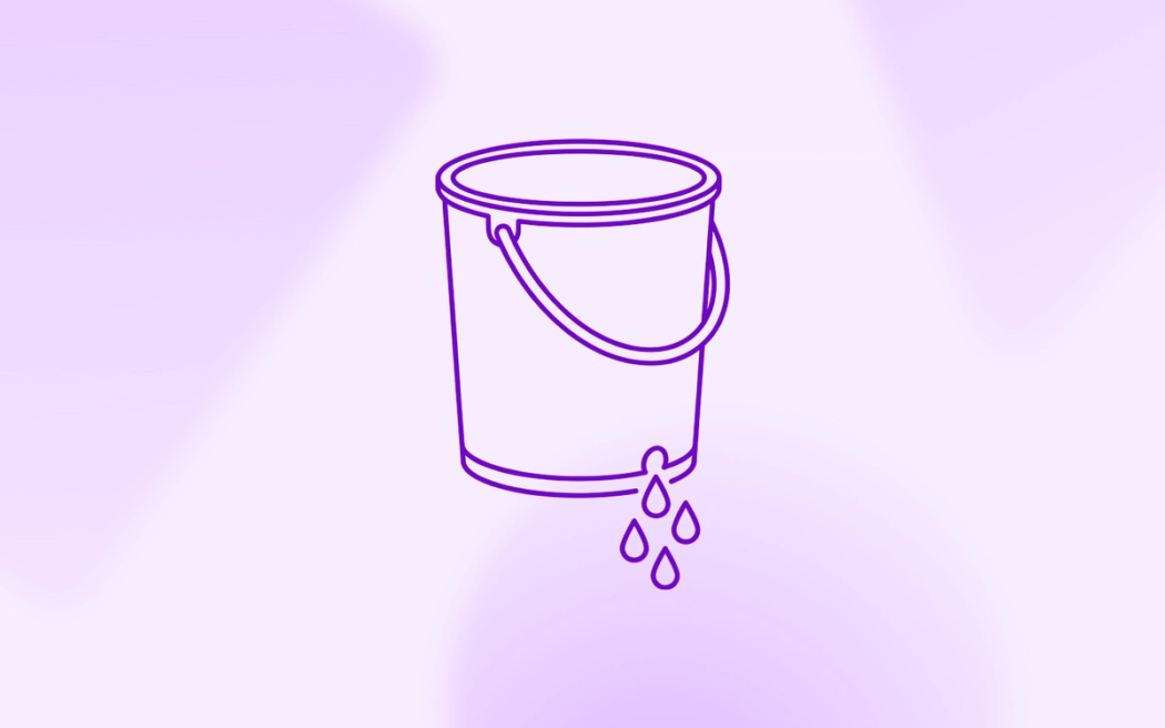 A line drawing of a bucket with a small leak at its base, illustrating how programmatic ad spend is lost to fraud.
