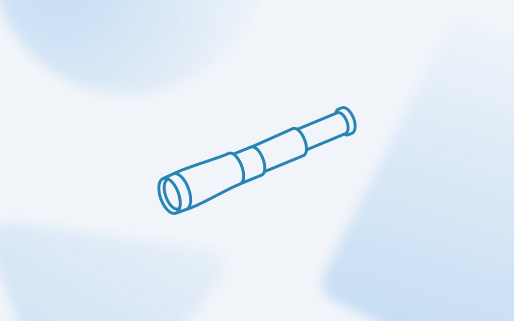A line drawing of an extended handheld spyglass telescope, angled upward on a soft pastel background. A line drawing of an extended handheld spyglass telescope, angled upward on a soft pastel background.