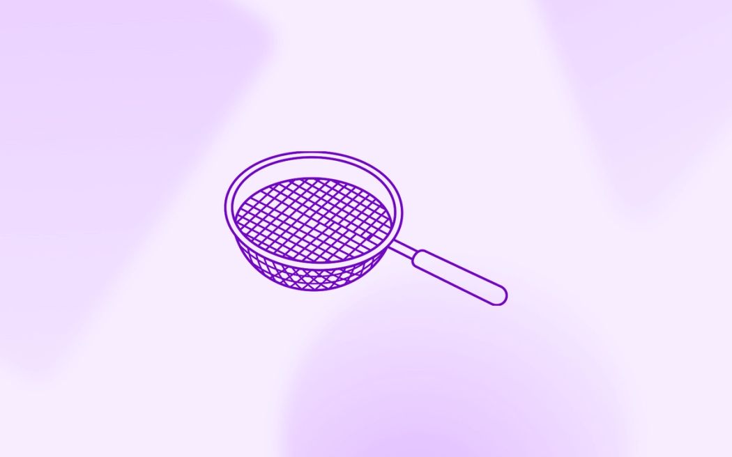 A line drawing of a handheld sieve, illustrating how to filter and select customer data for an AI context window. A line drawing of a handheld sieve, illustrating how to filter and select customer data for an AI context window.
