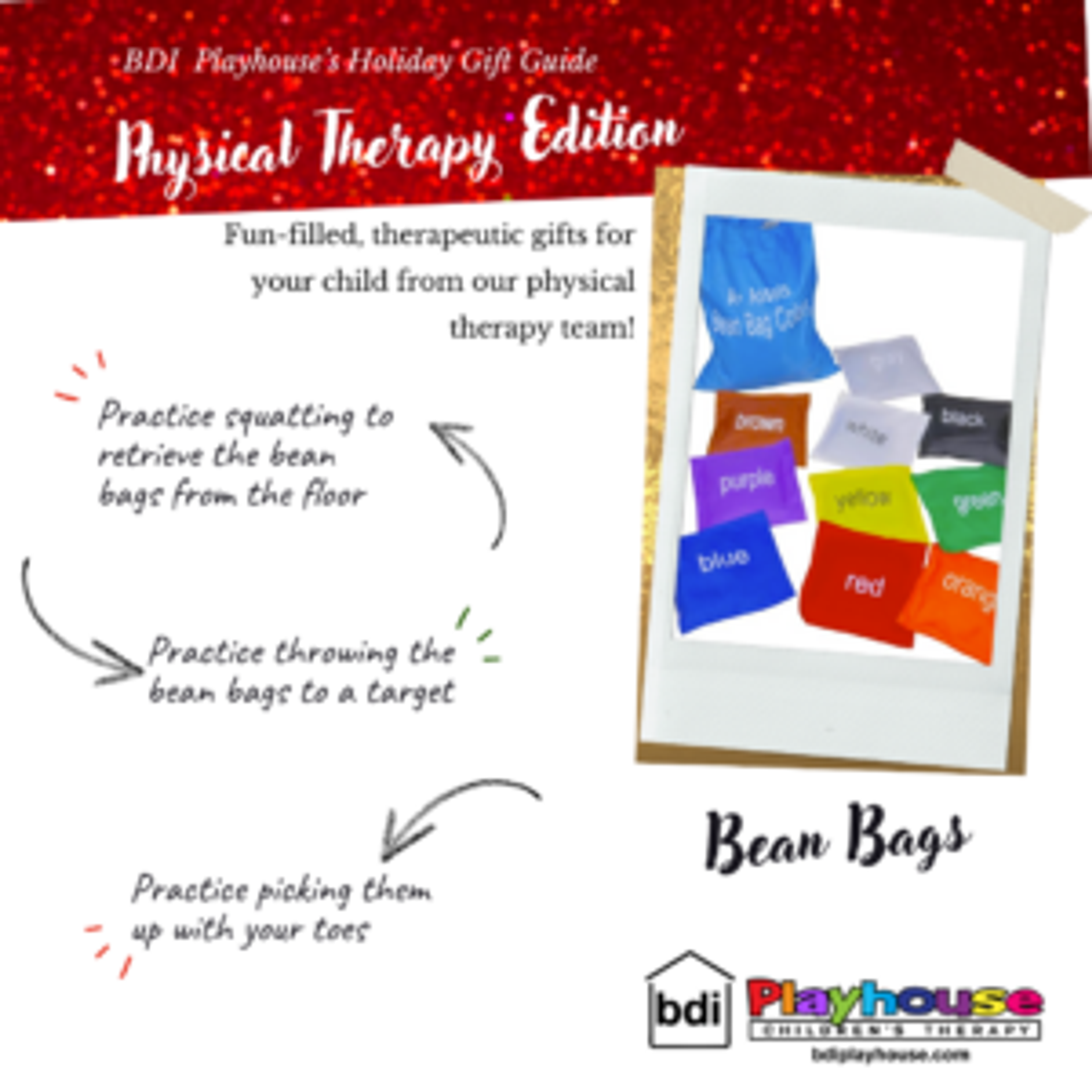 Holiday gift guide, physical therapy edition: bean bags, for squatting, throwing at a target and picking up with toes