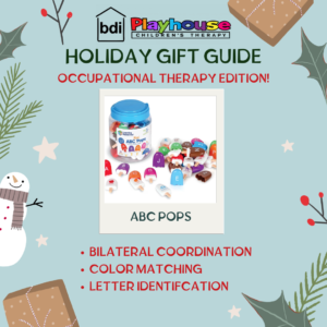 Holiday gift guide, occupational therapy edition: ABC Pops, for bilateral coordination, color matching and letters