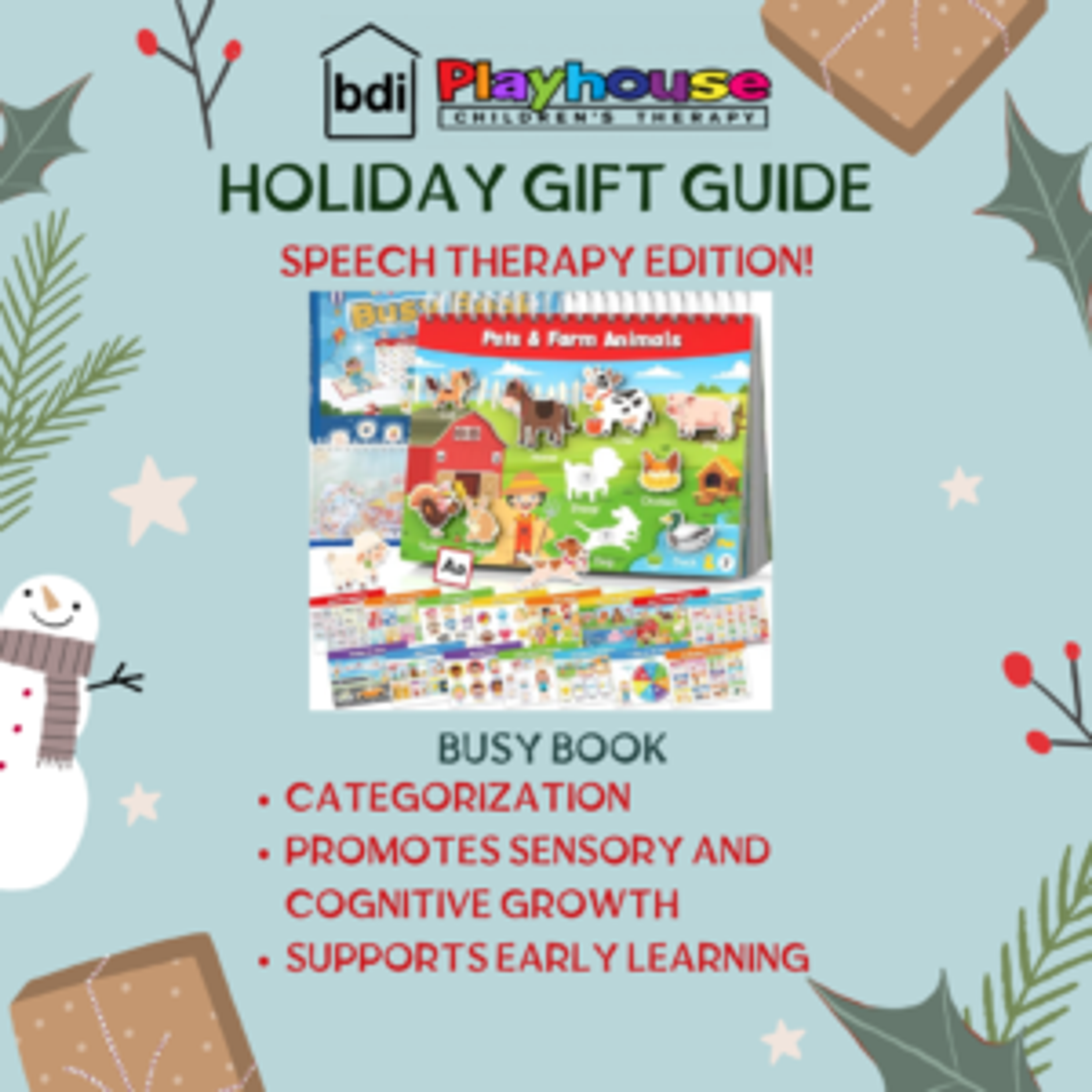 Holiday gift guide, speech therapy edition: busy book, for categorization, sensory growth and early learning