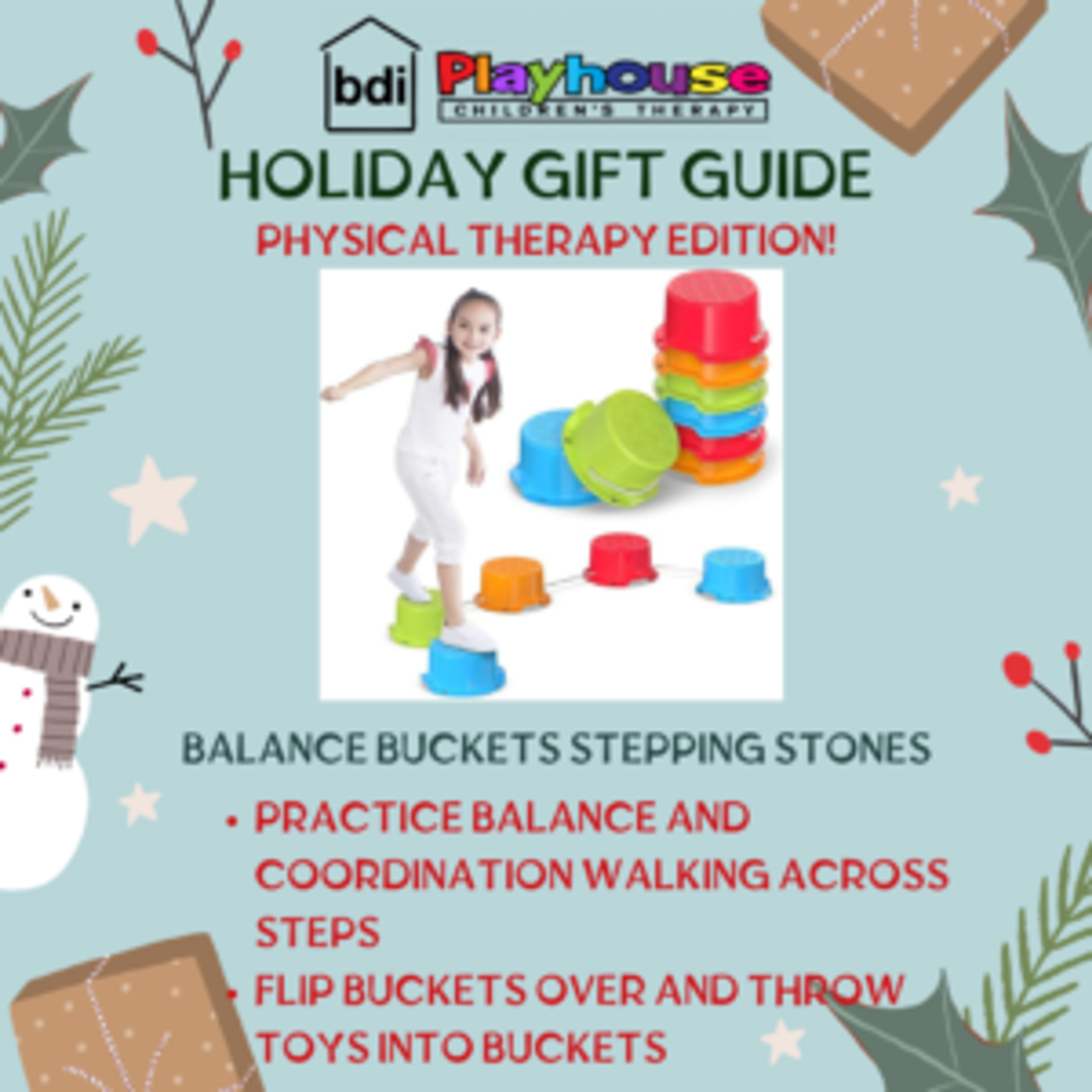 Holiday gift guide, physical therapy edition: balance bucket stepping stones, for balance and coordination