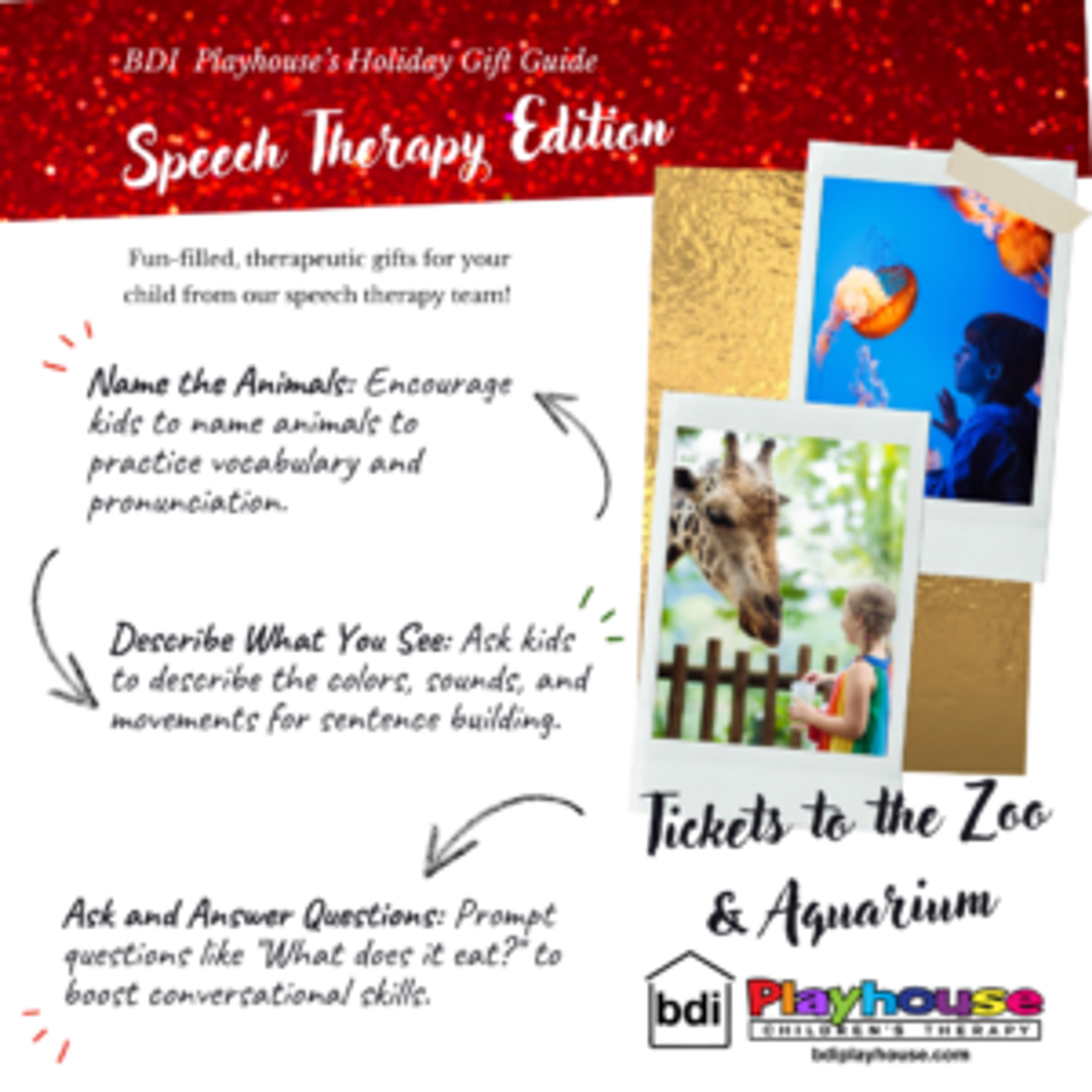 Holiday gift guide, speech therapy edition: zoo and aquarium tickets, for naming animals, describing and questions