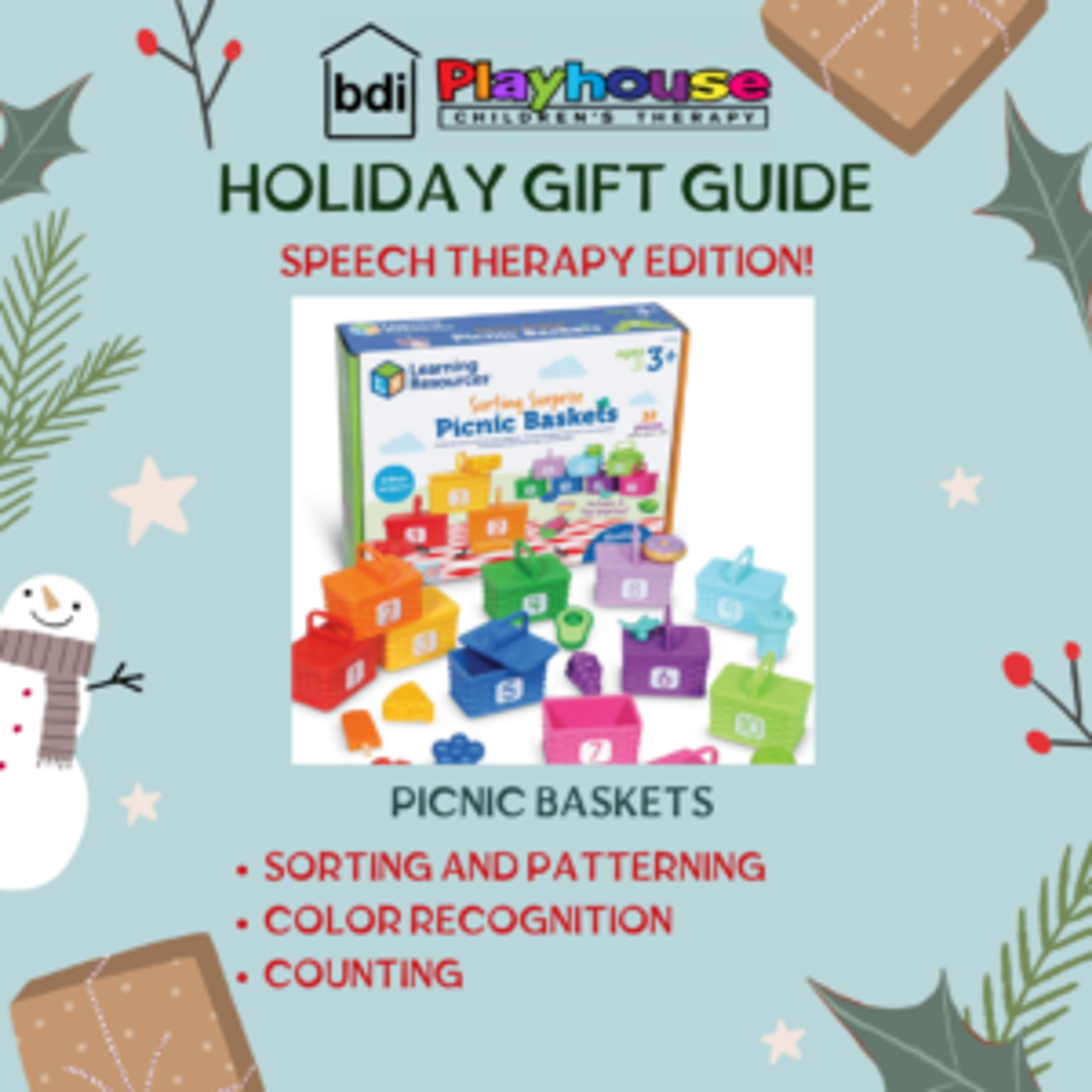 Holiday gift guide, speech therapy edition: picnic baskets sorting set, for sorting, patterning, colors and counting