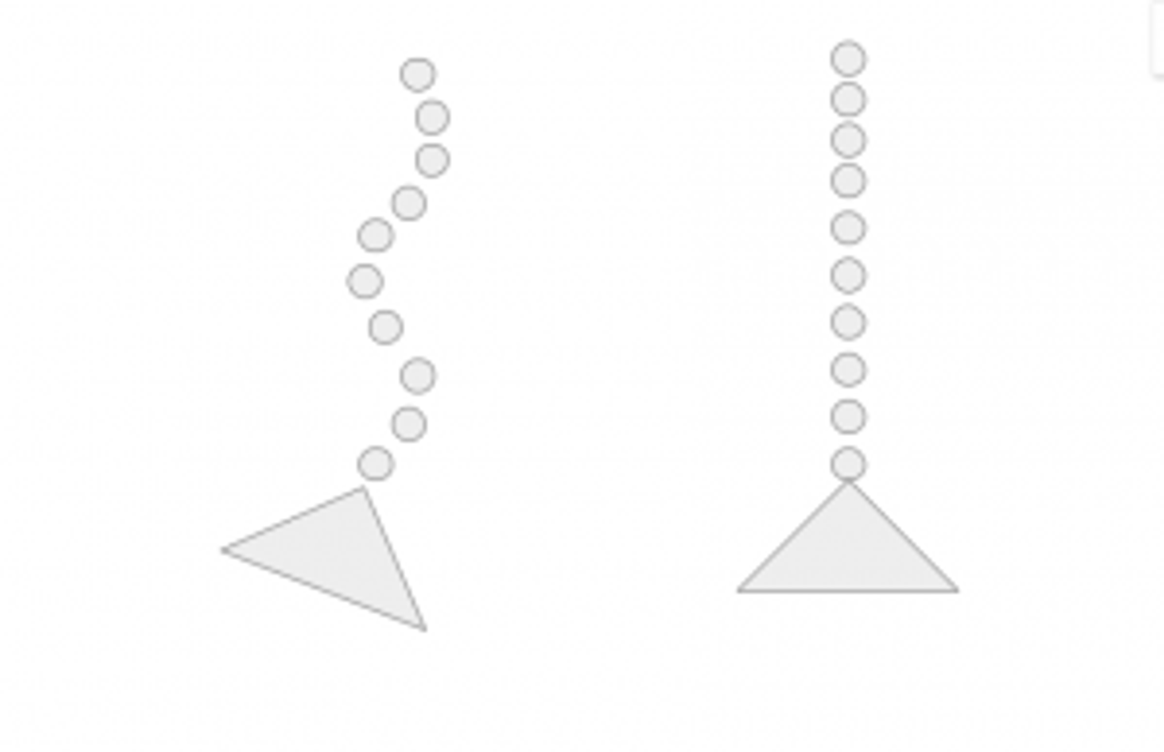 Diagram of two spines drawn as stacked circles: one curving side to side over a tilted base, one straight over a level base