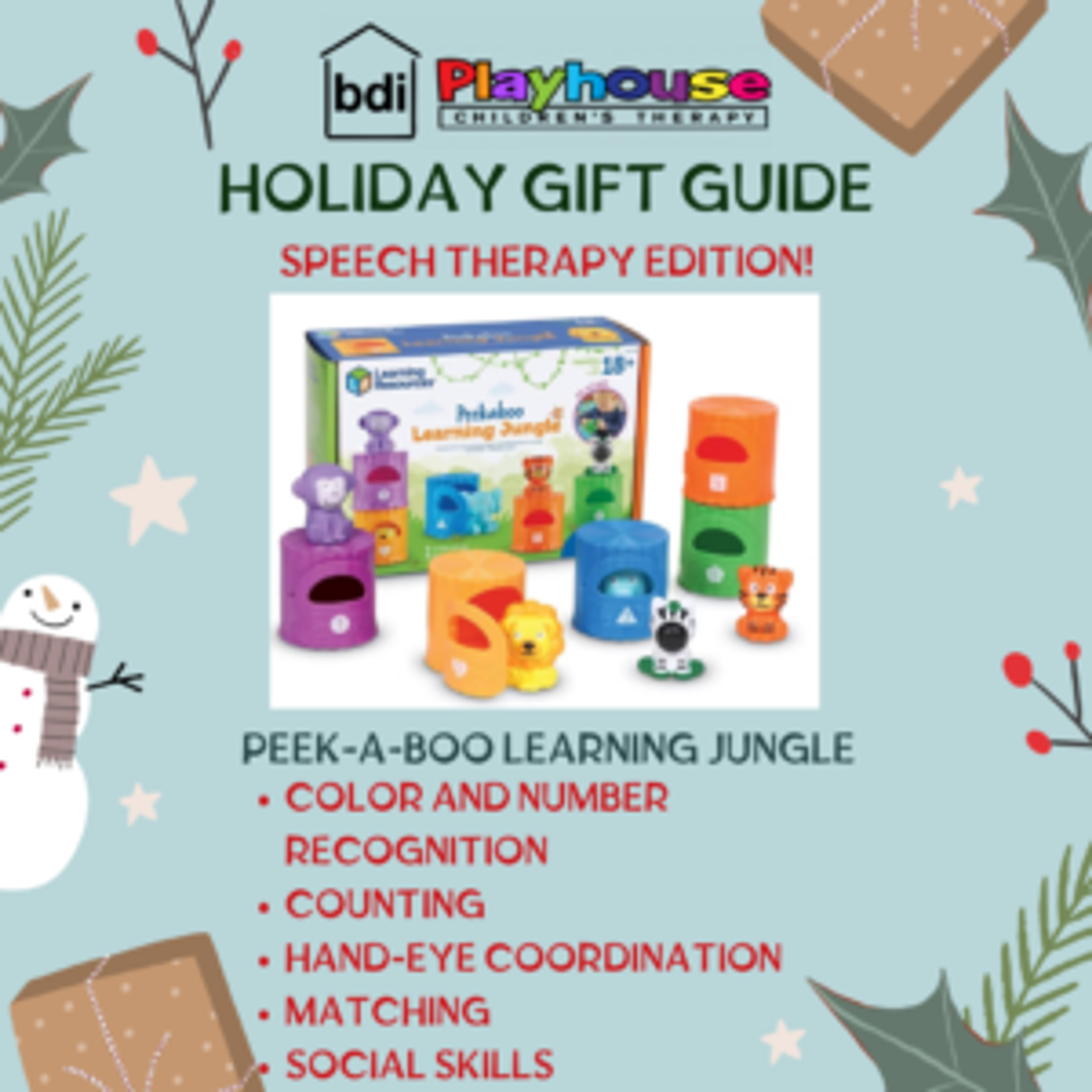 Holiday gift guide, speech therapy edition: Peek-a-Boo Learning Jungle, for colors, counting, matching and social skills