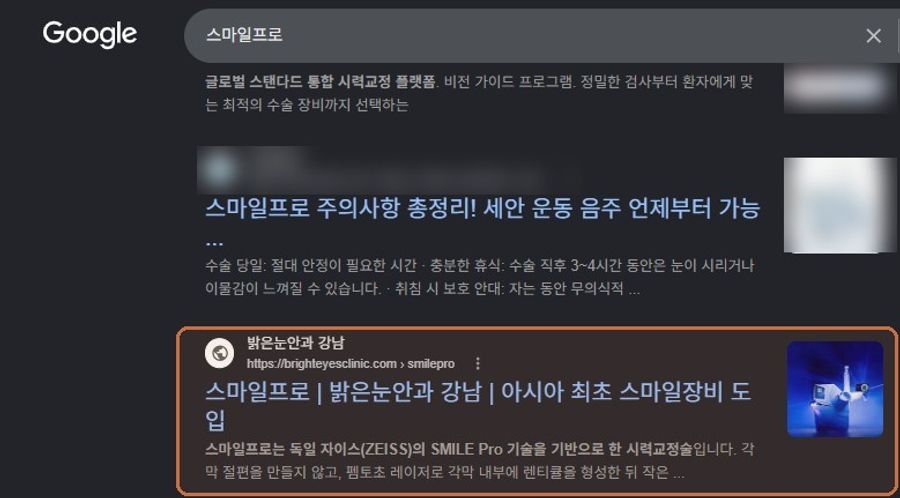 “스마일프로”에서 확인된 Google 노출 화면