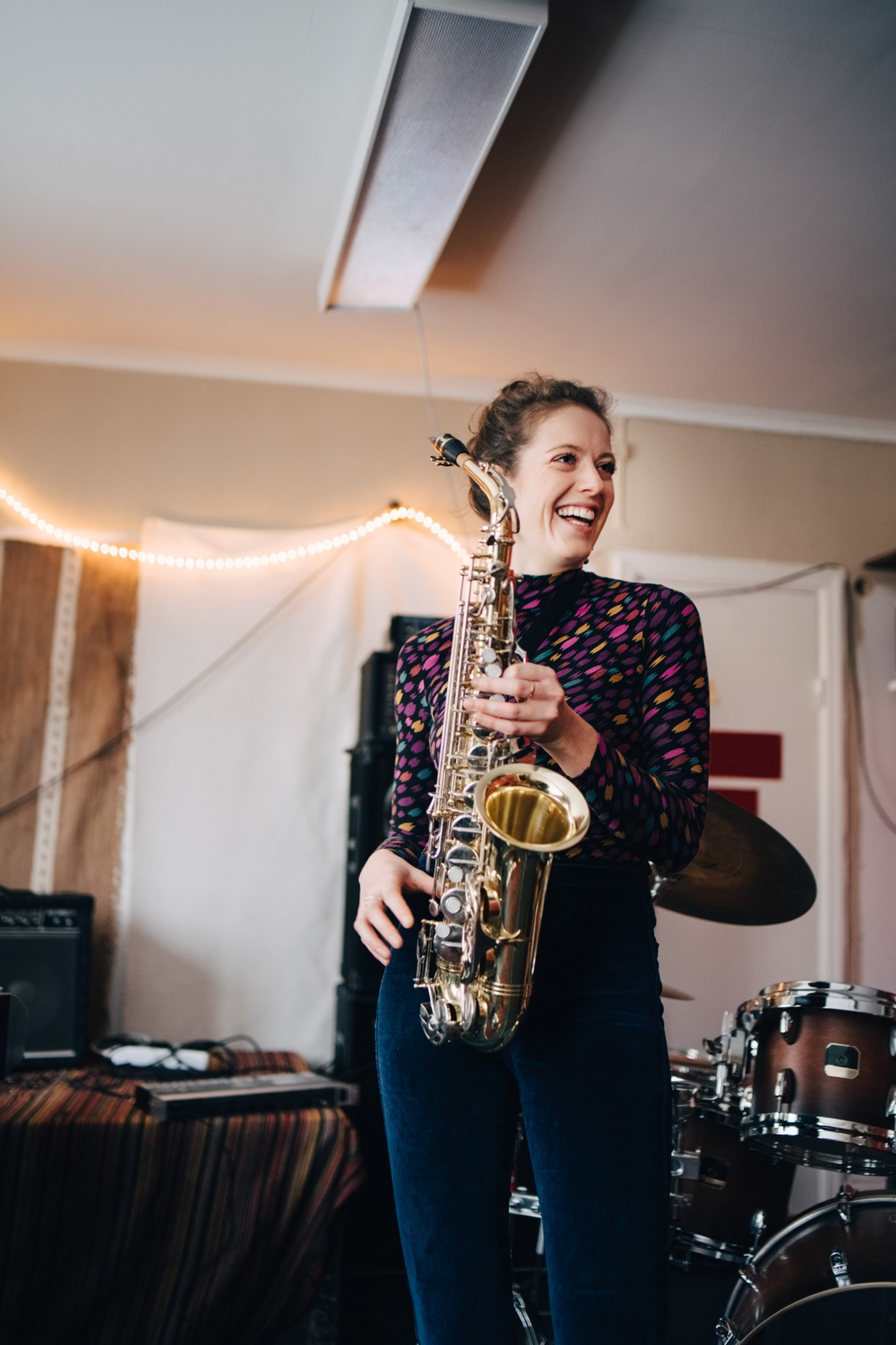 Woman playing saxophone