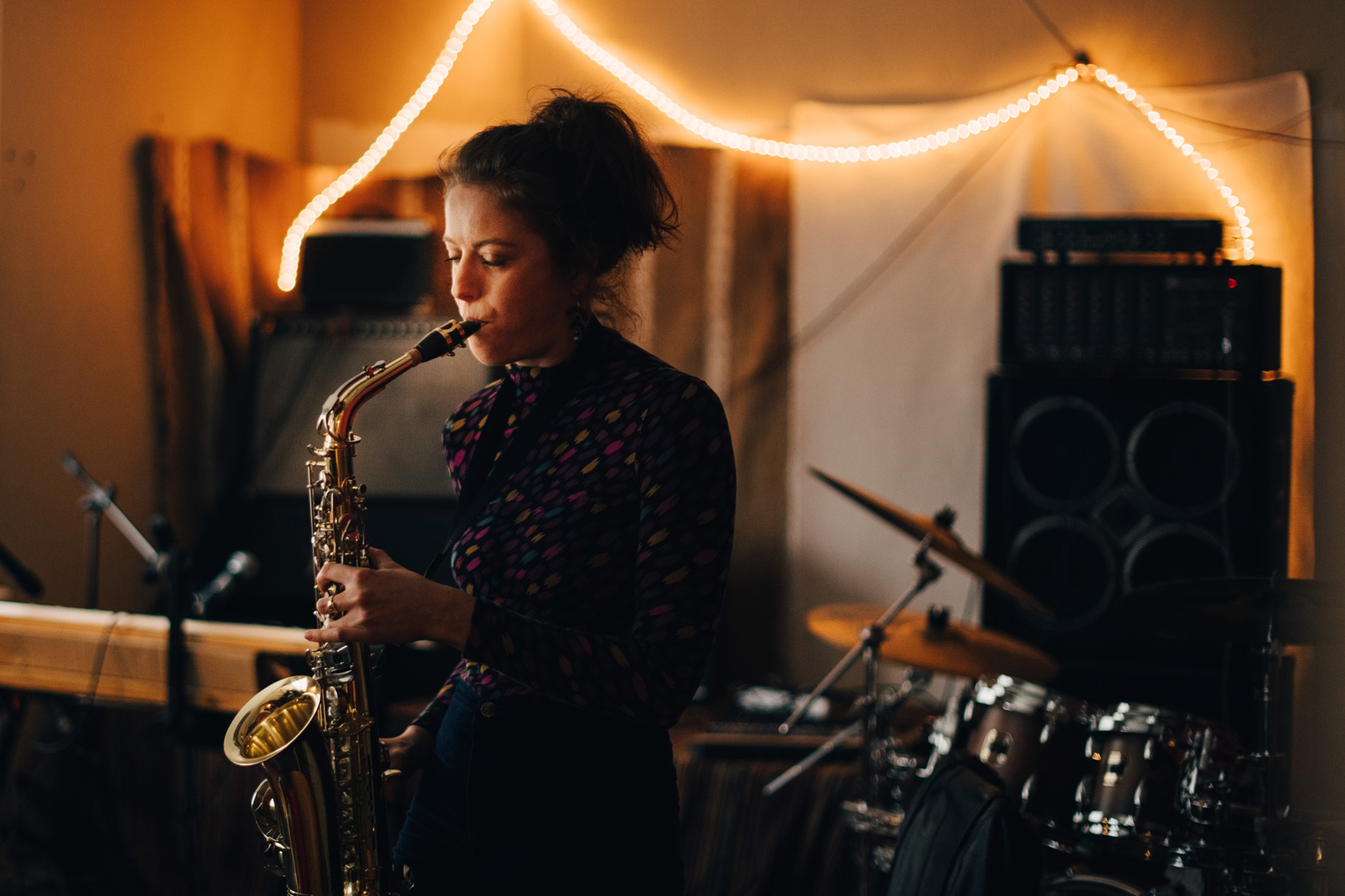 Woman playing saxophone