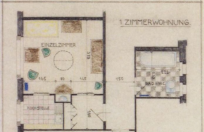 Floorplan of single-room apartment, Housing Cooperative for Working Women, Zurich (1926)