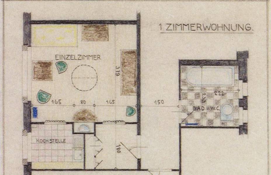 Floorplan of single-room apartment, Housing Cooperative for Working Women, Zurich (1926)