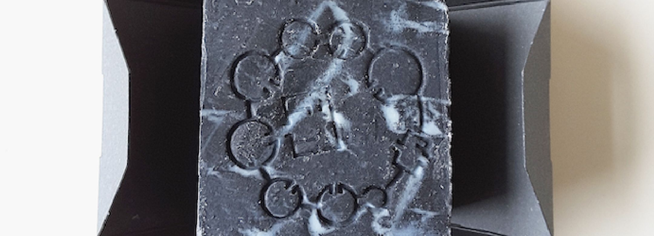 Otobong Nkanga, O8 Black Stone, 2017
A handmade, cold process, natural soap made of butters and oils from across the Mediterranean Middle East, North and West Africa, fused together with water, lye and charcoal.
Made for Carved to Flow Foundation (2017) www.carvedtoflow.com