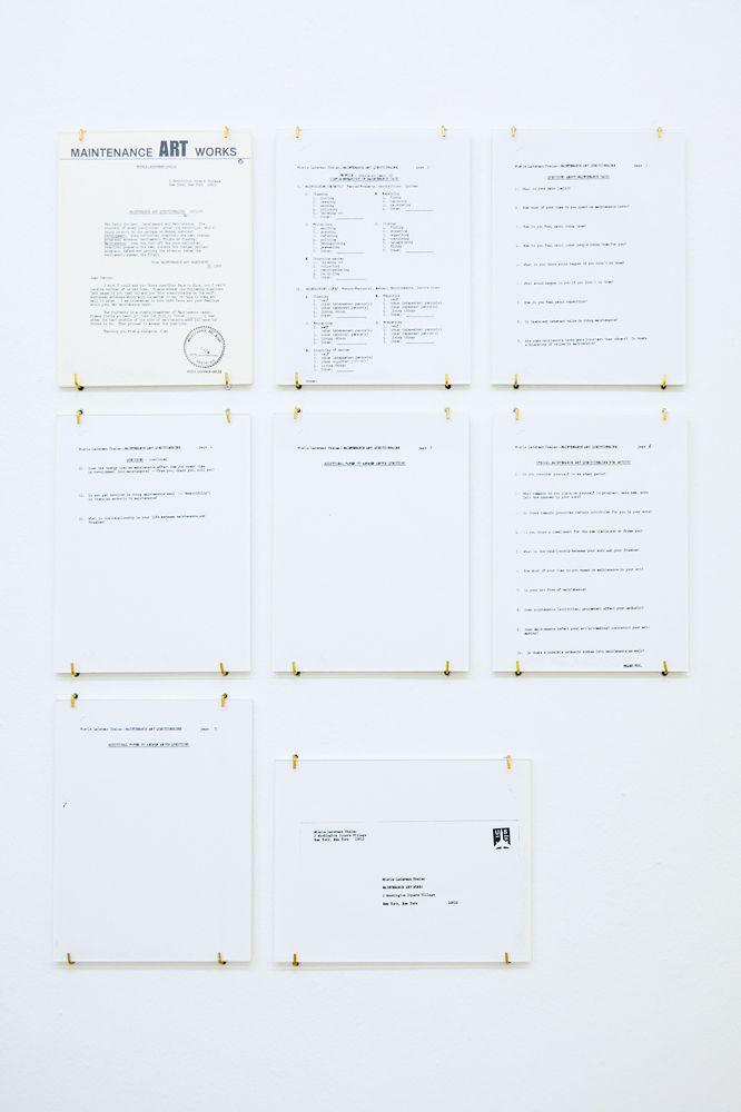 Mierle Laderman Ukeles Manifesto for Maintenance Art, Proposal for an Exhibition Care, 1969, text pages (2) 19 x 13 inch mounted text panels. Courtesy of the artist and Ronald Feldman Fine Arts, New York, photo by aneres