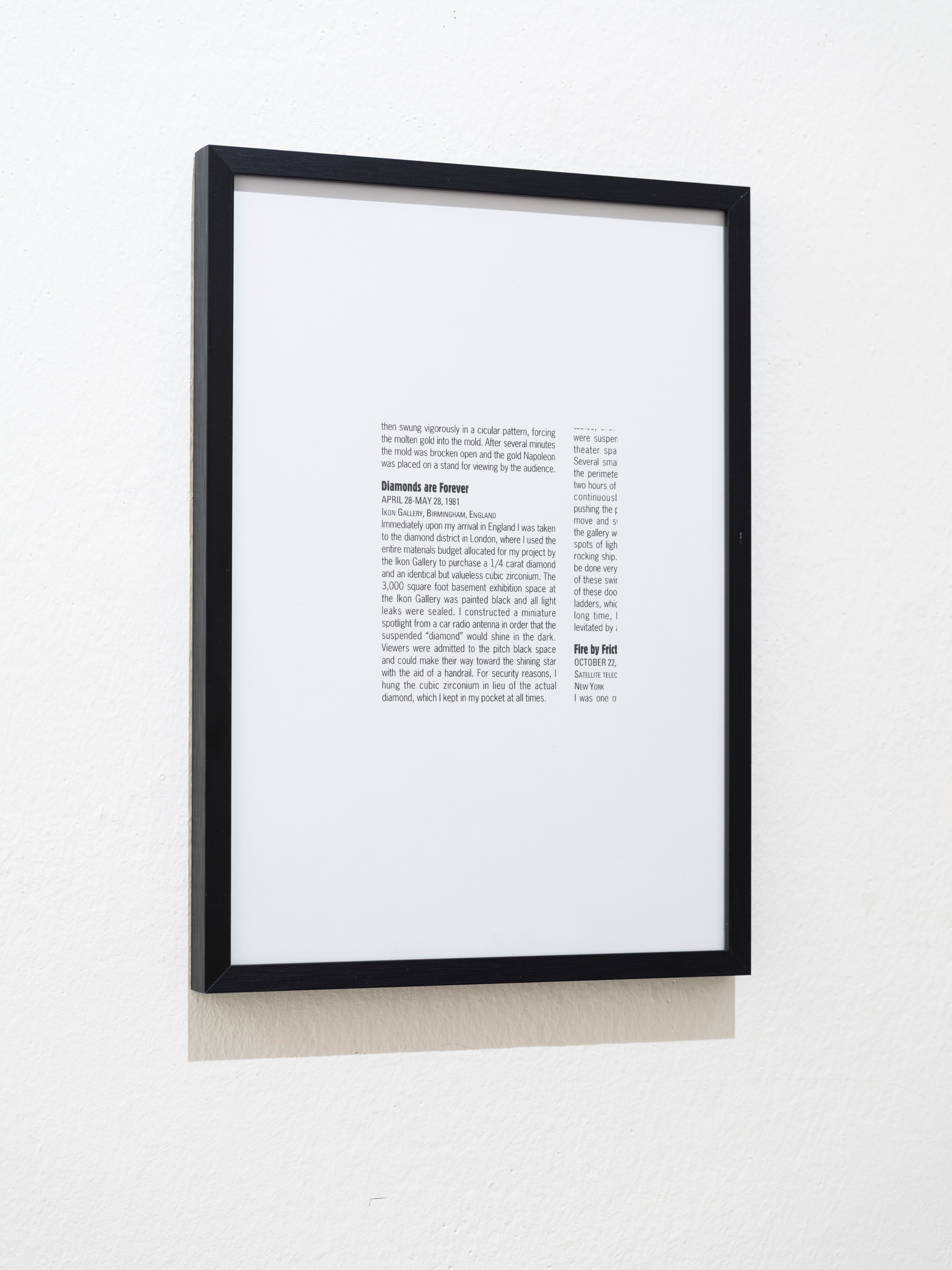 Chris Burden, "Diamonds are Forever" (1981) explanation. Stampa digitale. Foto Tiberio Sorvillo.