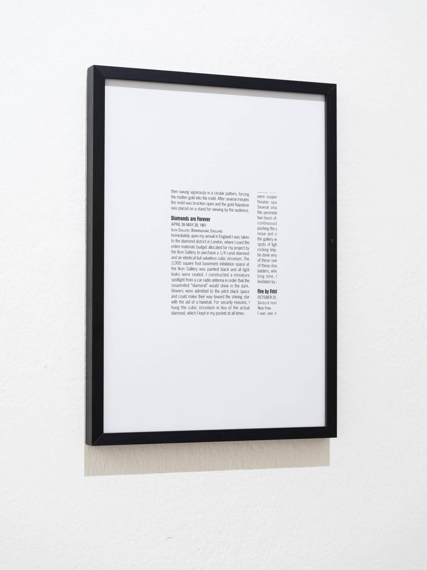 Chris Burden, Diamonds are Forever (1981) explanation. Digital print. Ph. Tiberio Sorvillo.