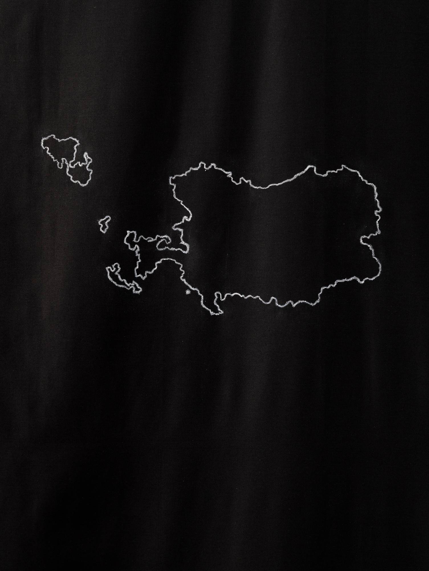 Chalk drawing of a 1789 map of the Habsburg monarchy on black cotton fabric.