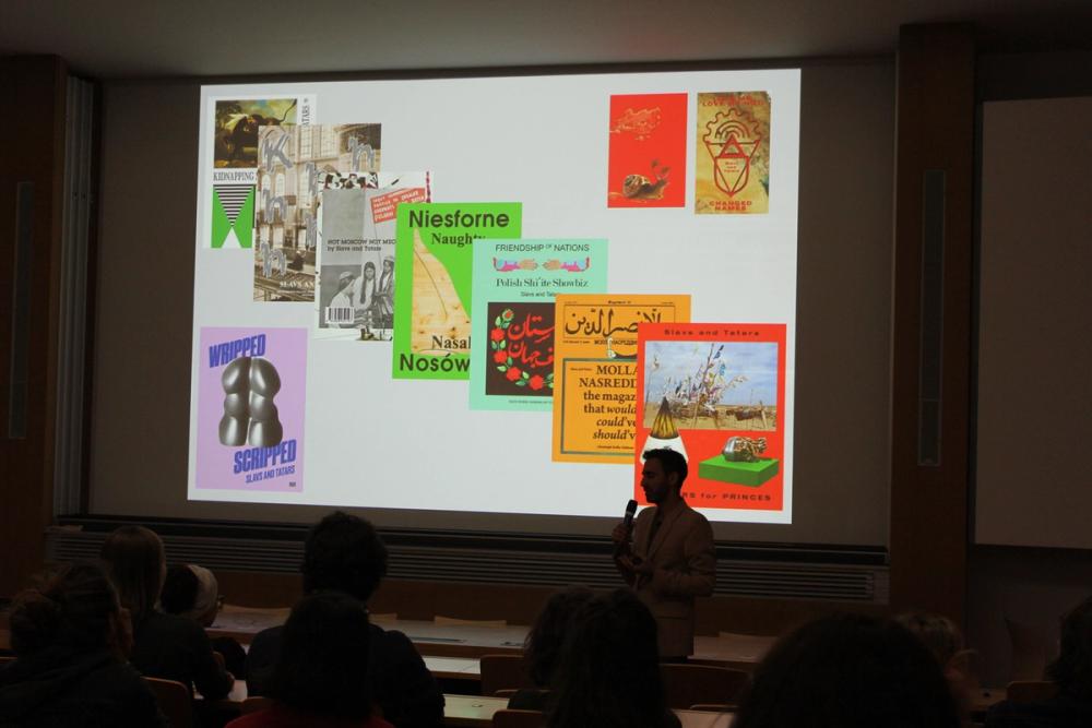 Documentation of Lecture Performance by Slavs and Tatars at UniBz – Faculty of Design and Art©ar/ge kunst, & UniBz, Faculty of Design and Art, Photo Matteo Zoccolo, 2018