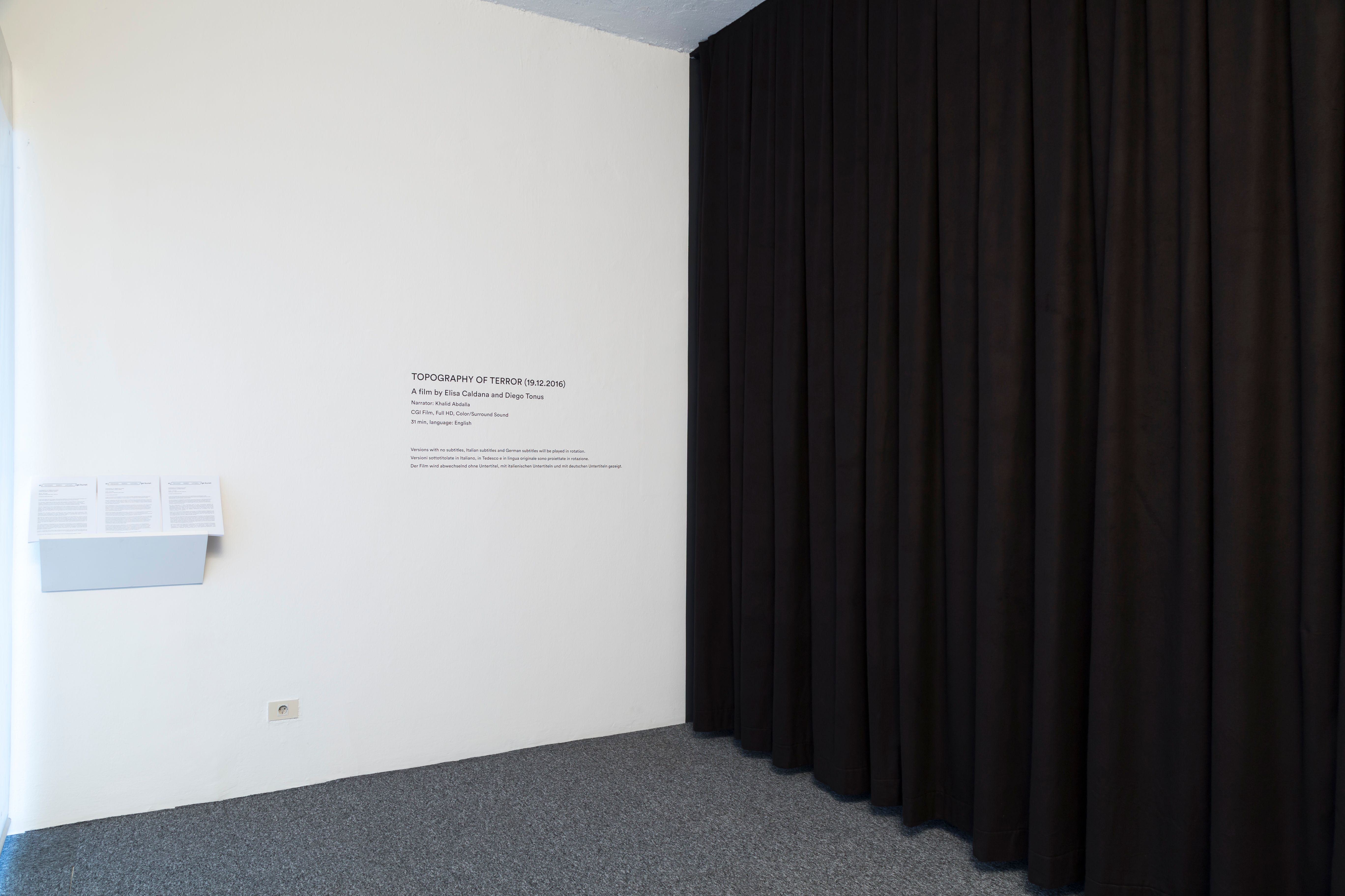 Elisa Caldana and Diego Tonus, Topography of Terror, Installation View at ar/ge kunst. Photo Guadagnini, 2017 ©argekunst, Bolzano