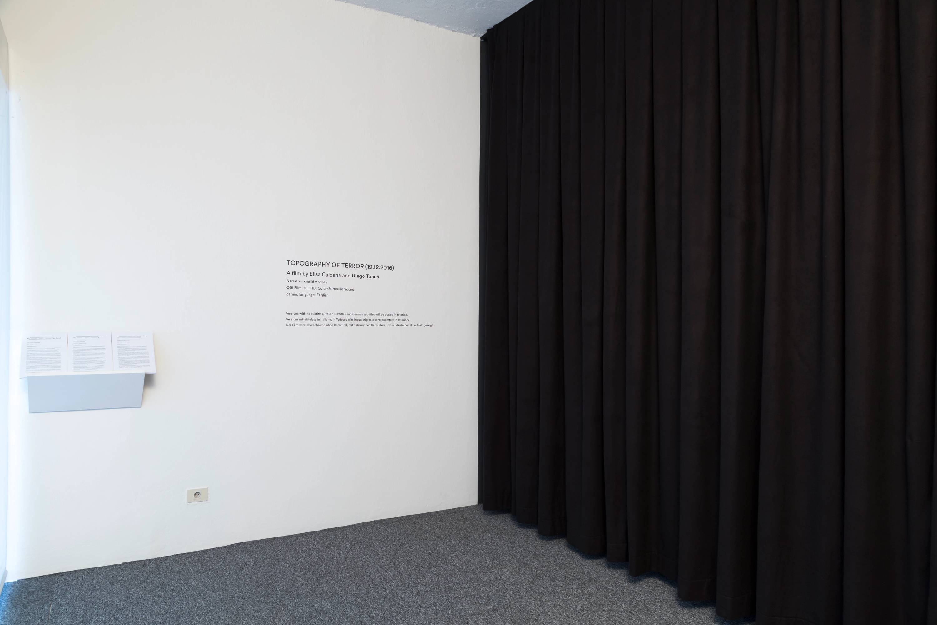 Elisa Caldana and Diego Tonus, Topography of Terror, Installation View at ar/ge kunst. Photo Guadagnini, 2017 ©argekunst, Bolzano