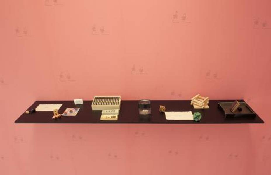 Runo Lagomarsino, A Conquest Means Not Only Taking Over (II), installation with wallpaper, drawings, photographs, objects, and shelves 2010-11 Courtesy Elastic, Malmo and the artist