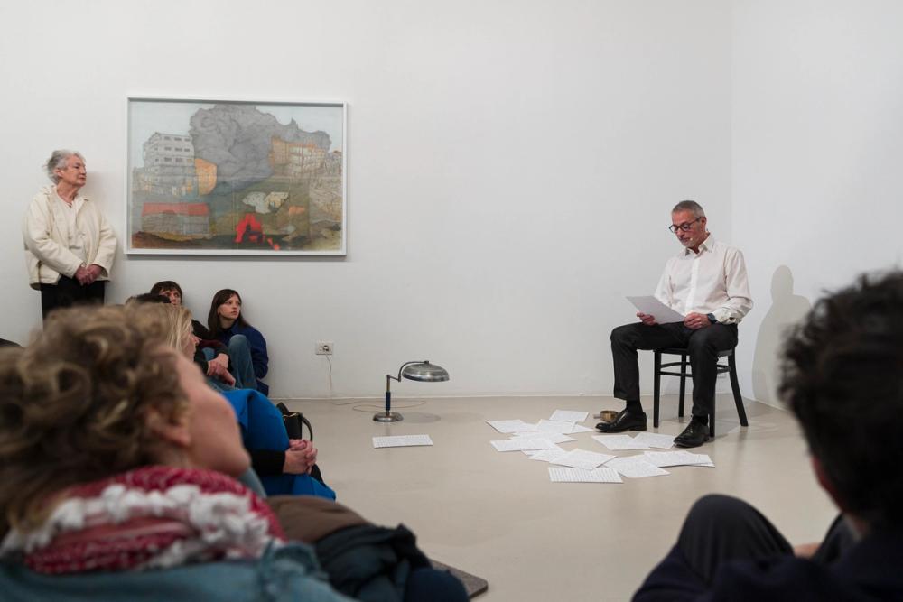 Cesare Viel, performance at Ar/Ge Kunst, 'I'm gone. Do you remember me?' © Tiberio Sorvillo.