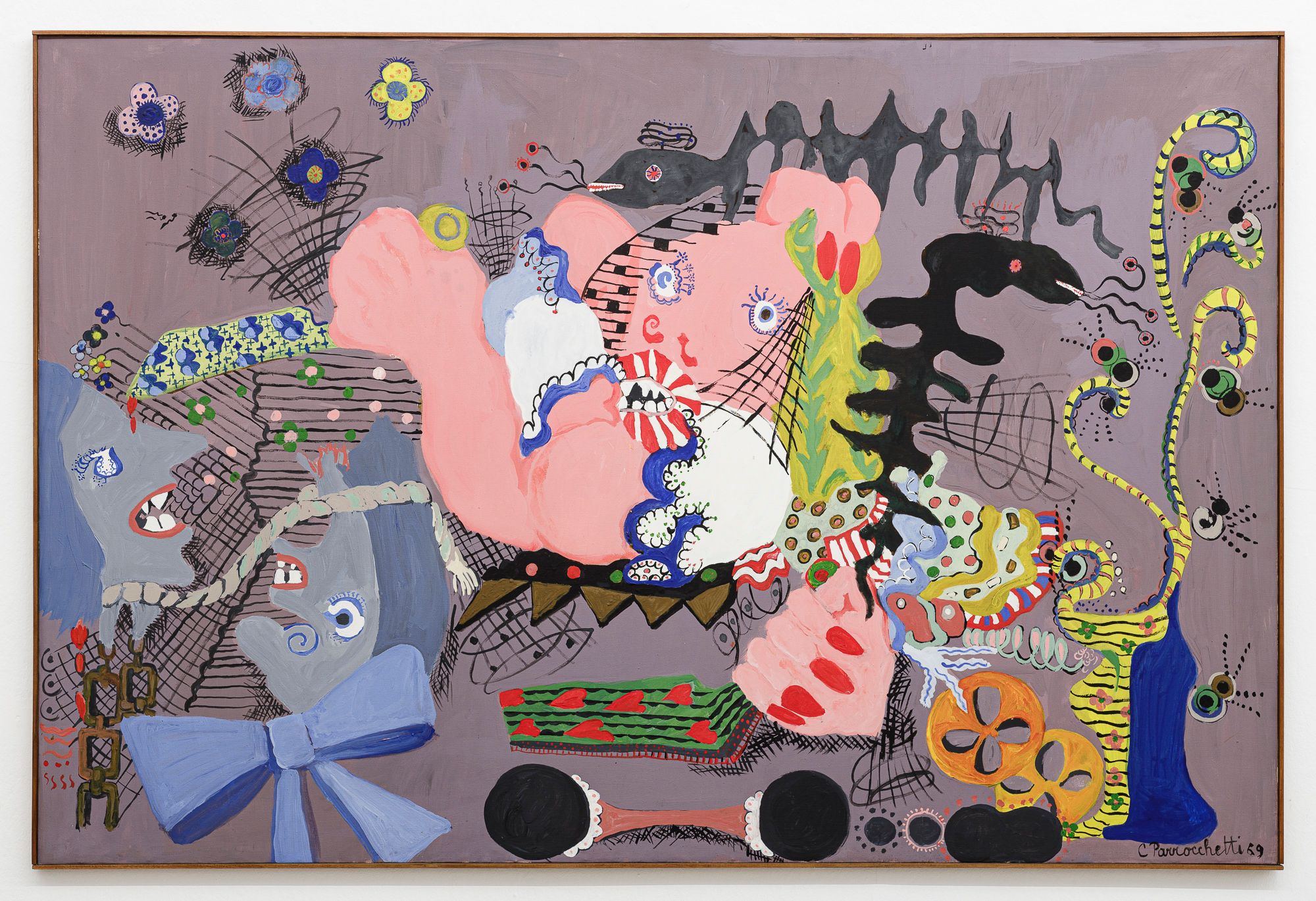 “Tagliatrice di Teste”, 1969, Pittura e acrilico su tela / Malerei und Acryl auf Leinwand, 101x151cm, Courtesy Chert Lüdde.