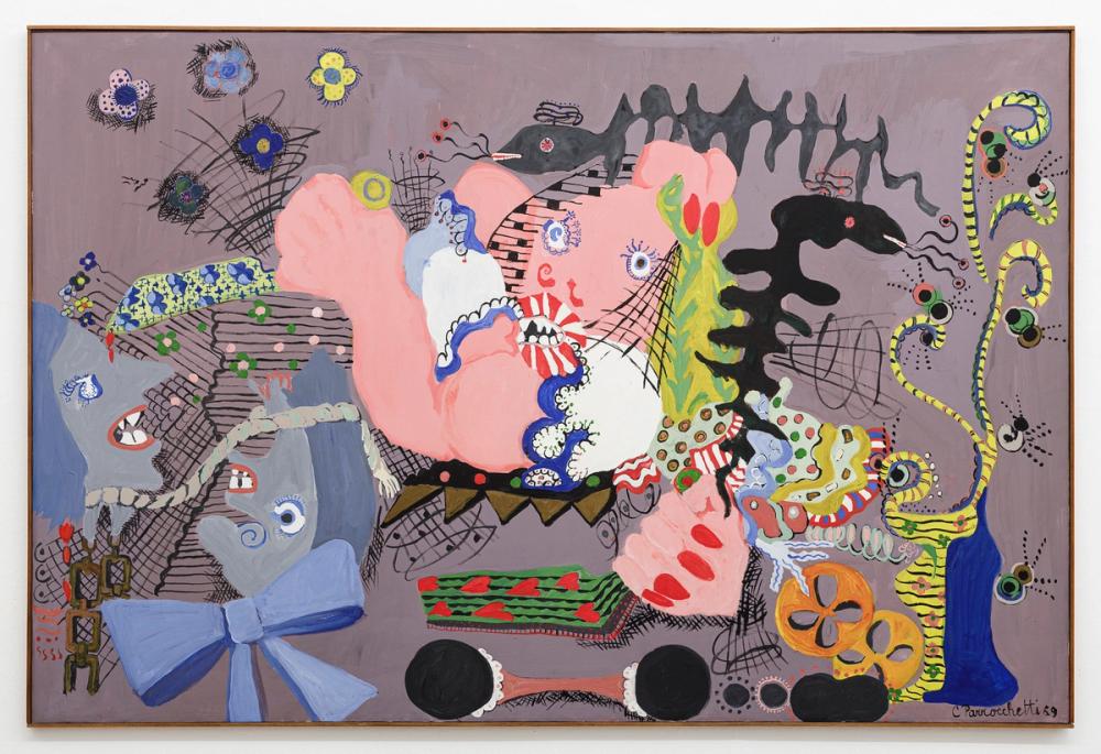 “Tagliatrice di Teste”, 1969, Pittura e acrilico su tela / Malerei und Acryl auf Leinwand, 101x151cm, Courtesy Chert Lüdde.