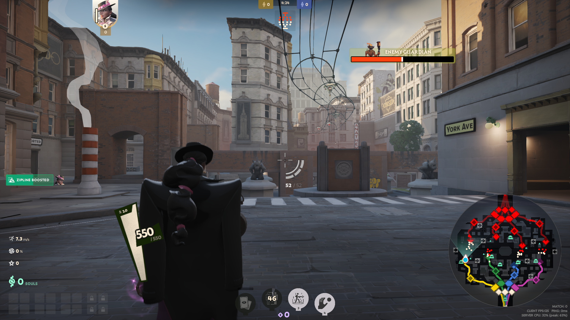 Wraith's Projection is on a 47 second cooldown, making her vulnerable