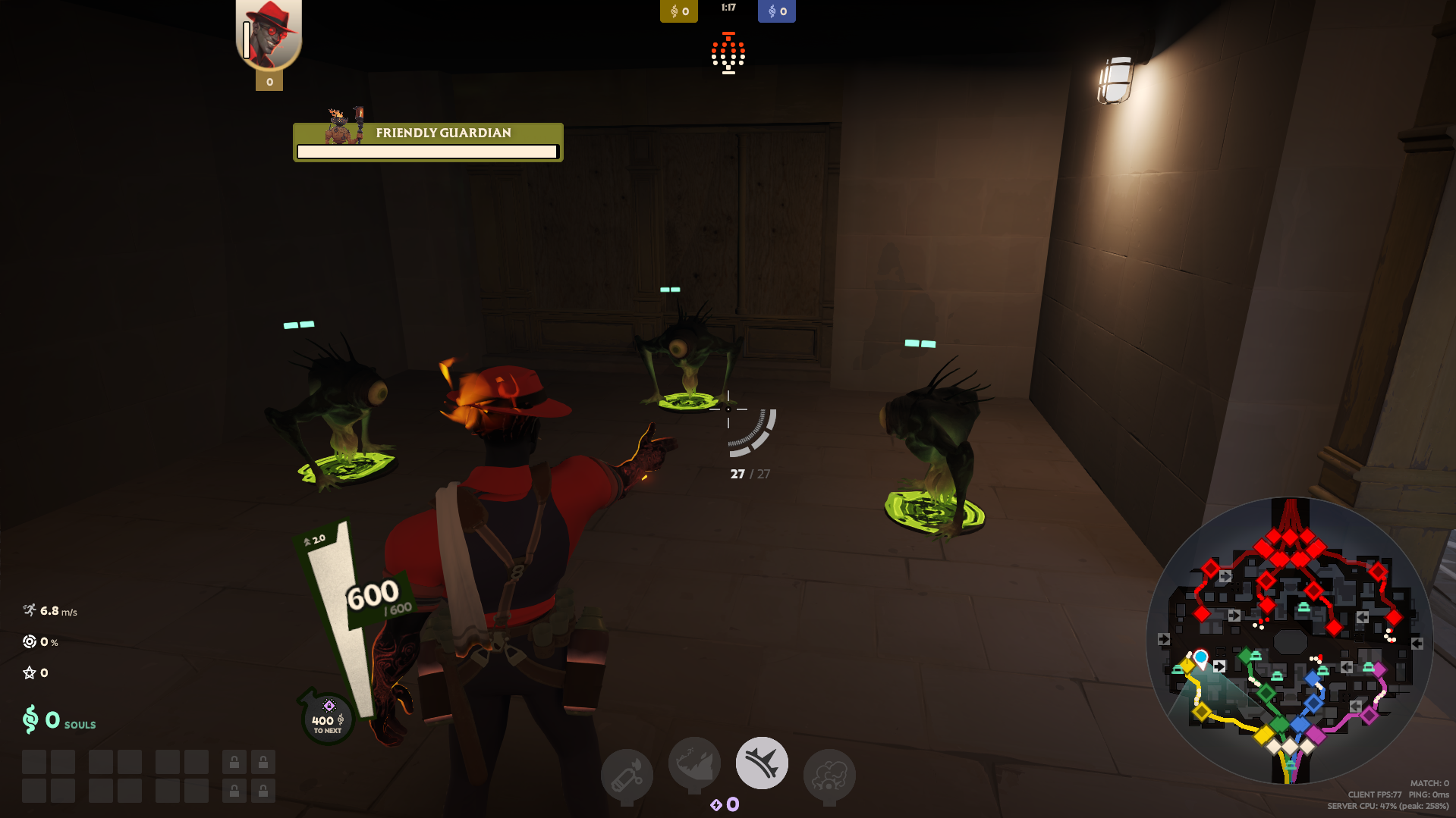 Infernus standing near three shade monsters