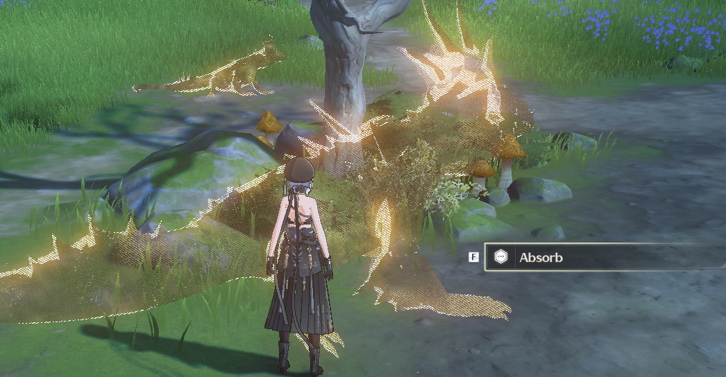 A player absorbing the echo of a defeated enemy in the field.